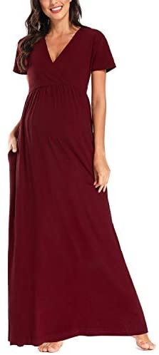 Vestido de maternidad floreado Cintura Lazo Cuello V Cuello Irregular Dobladillo