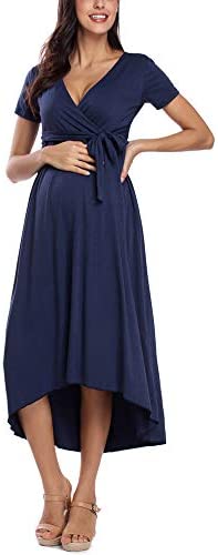 Vestido de maternidad floreado Cintura Lazo Cuello V Cuello Irregular Dobladillo