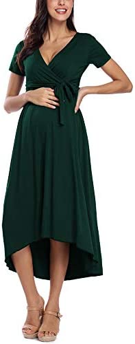 Vestido de maternidad floreado Cintura Lazo Cuello V Cuello Irregular Dobladillo