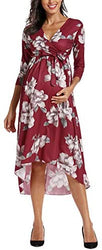Vestido de maternidad floreado Cintura Lazo Cuello V Cuello Irregular Dobladillo