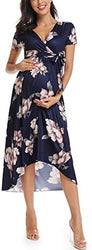 Vestido de maternidad floreado Cintura Lazo Cuello V Cuello Irregular Dobladillo