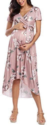 Vestido de maternidad floreado Cintura Lazo Cuello V Cuello Irregular Dobladillo