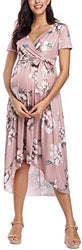 Vestido de maternidad floreado Cintura Lazo Cuello V Cuello Irregular Dobladillo