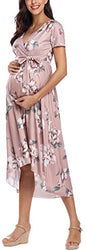 Vestido de maternidad floreado Cintura Lazo Cuello V Cuello Irregular Dobladillo