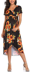 Vestido de maternidad floreado Cintura Lazo Cuello V Cuello Irregular Dobladillo