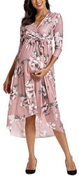 Vestido de maternidad floreado Cintura Lazo Cuello V Cuello Irregular Dobladillo