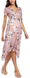 Vestido de maternidad floreado Cintura Lazo Cuello V Cuello Irregular Dobladillo