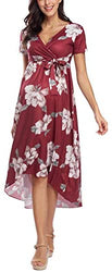Vestido de maternidad floreado Cintura Lazo Cuello V Cuello Irregular Dobladillo
