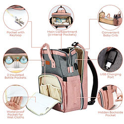 Pañalera multifuncional, con cambiador y correas para cochecito